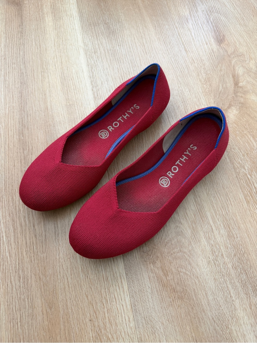 Rothy's Red Pointed V-Cut Knit Ballet Flats